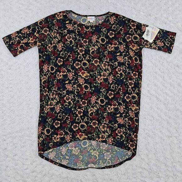 Oversize Tunic Length Lularoe Irma XXS Floral Print Drop Tail Hem bum coverage - Picture 1 of 6